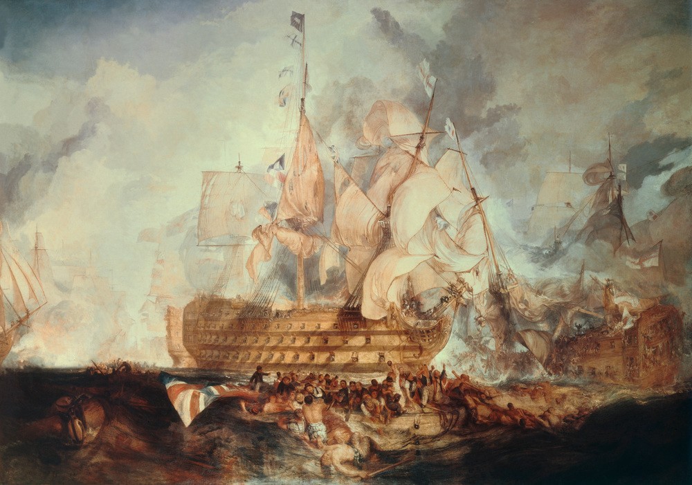 JOSEPH MALLORD WILLIAM TURNER, Die Schlacht bei Trafalgar (Geschichte,Napoleonische Kriege,Schlacht,Seeschlacht,Marinemalerei,Englische Kunst,3. Koalitionskrieg (1805))