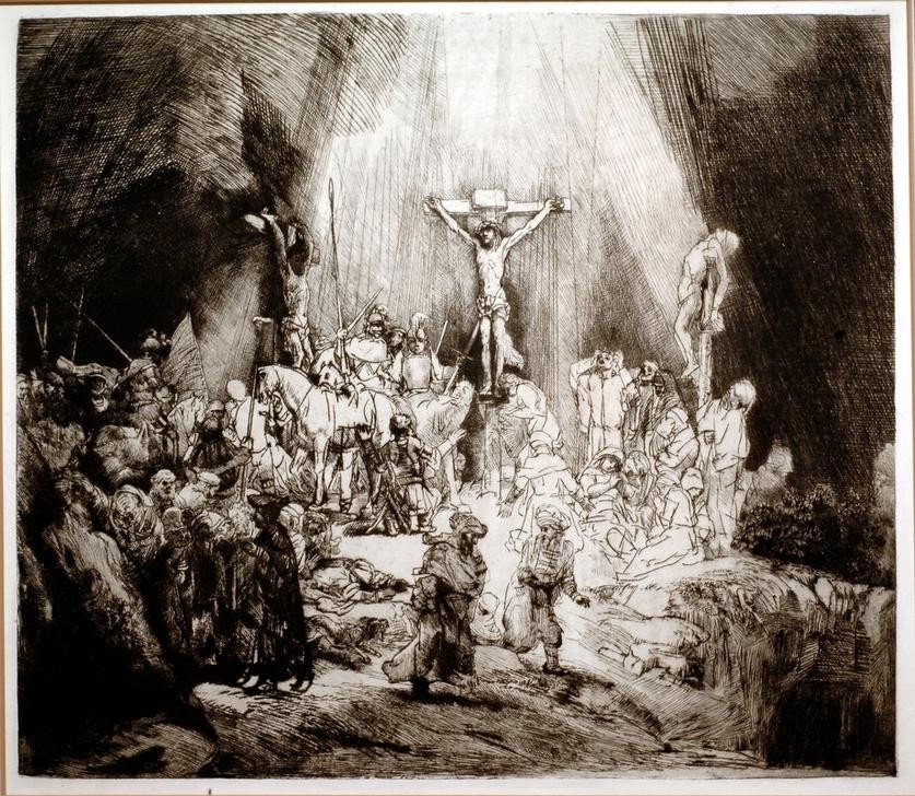 Rembrandt Harmenszoon van Rijn, Kreuzigung (Christentum,Religion,Barock,Neues Testament,Bibel,Kreuzigung,Niederländische Kunst,Passion Christi,Privatsammlung)