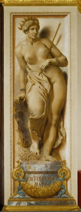 Eugene Delacroix, La Méditerrannée (Architektur,Frau,Geographie,Kunst,Meer,Historismus,Akt,Allegorie,Französische Kunst,Koralle,Innenansicht,Romantik,Topographie)