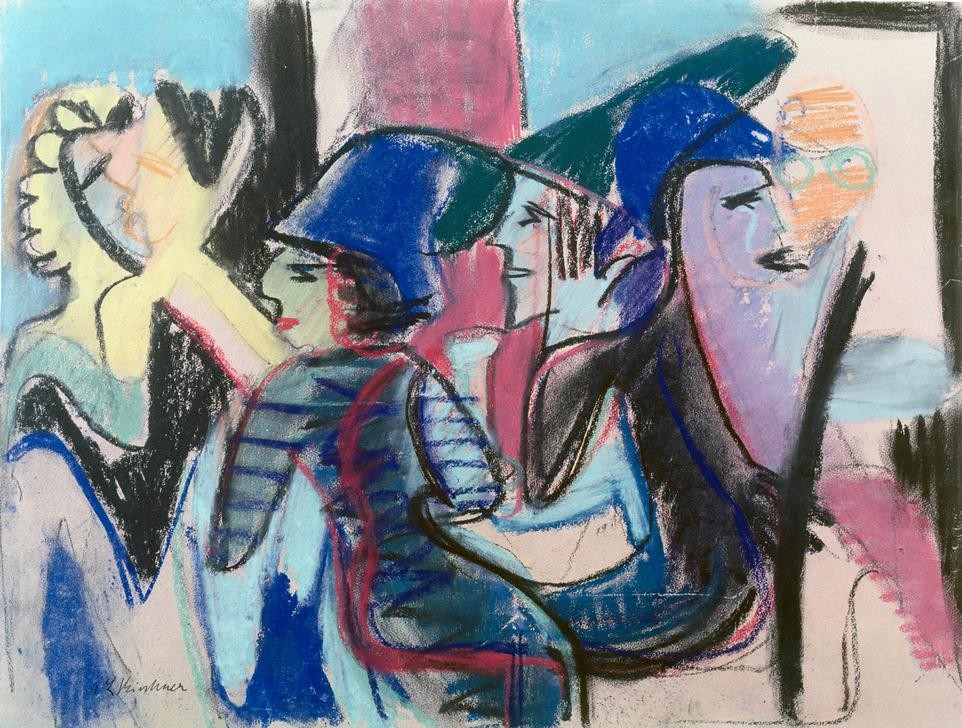 Ernst Ludwig Kirchner, Fünf Gäste im Café (Deutsche Kunst,Gastronomie,Gesellschaft,Kunst,Expressionismus,Die Brücke,Cafe,Geselliges Beisammensein)