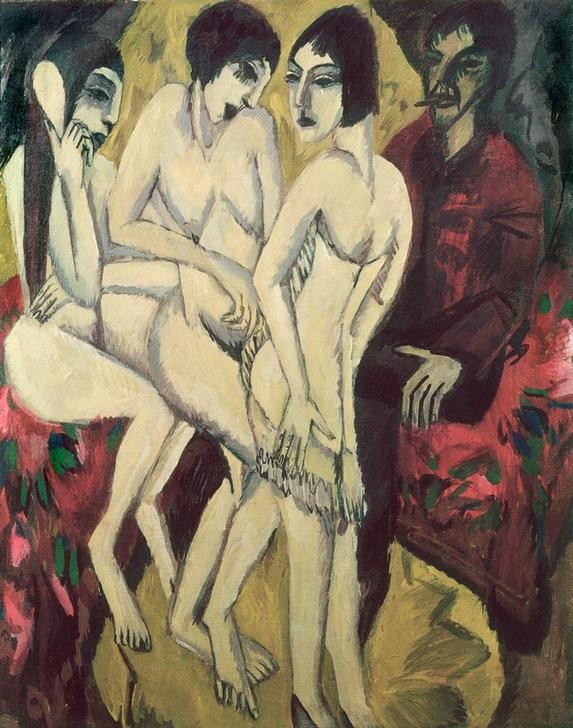 Ernst Ludwig Kirchner, Urteil des Paris (Deutsche Kunst,Frau,Kunst,Mythologie,Akt,Expressionismus,Urteil Des Paris,Die Brücke)