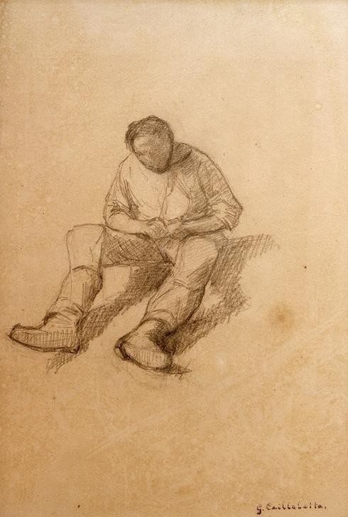 Gustave Caillebotte, Etude pour les raboteurs de parquet (Arbeit,Beruf,Handwerk Und Gewerbe,Kunst,Mann,Zimmermann,Fussboden,Studie,Französische Kunst,Parkett (Fussboden),Sitzen,Handwerker,Parkettschleifer,Handwerk,Gewerbe)