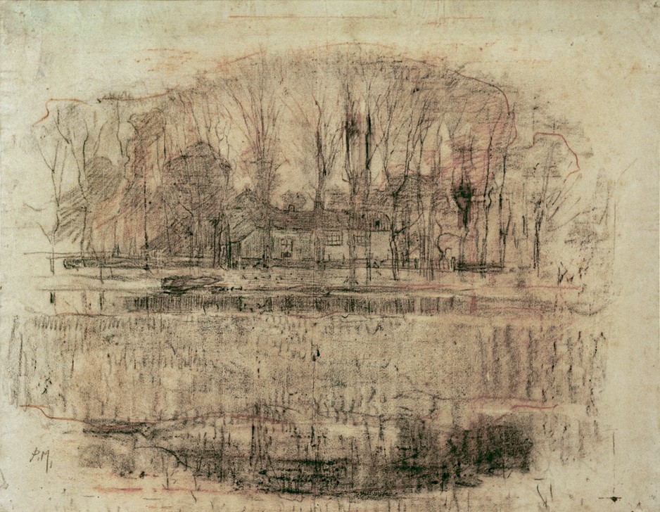 Piet Mondrian, Bauernhof Geinrust (Bauernhof,Dorf,Gewässer,Kunst,Landschaft,Baum,Niederländische Kunst,Landwirtschaft)