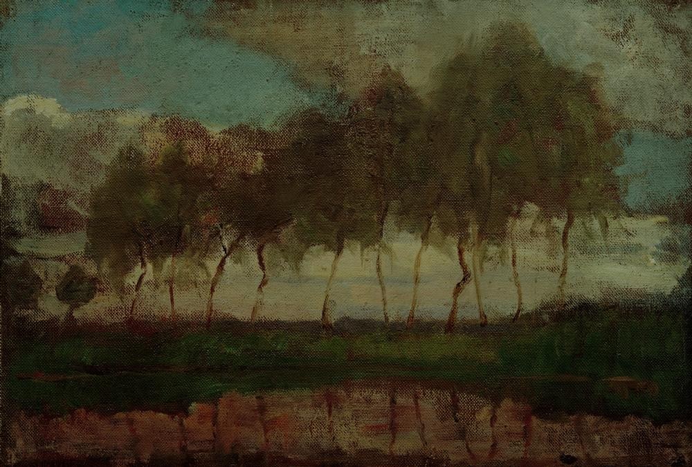 Piet Mondrian, Das Gein: Bäume am Wasser (Gewässer,Himmel (Natur),Kunst,Landschaft,Wolke,Fluss,Spiegelung,Niederländische Kunst,Dämmerung)