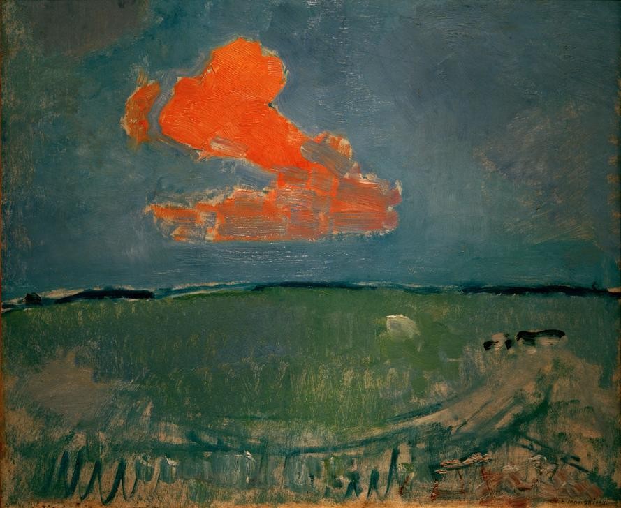 Piet Mondrian, Die rote Wolke (Himmel (Natur),Kunst,Landschaft,Wolke,Fauves,Ebene,Niederländische Kunst,Rot)