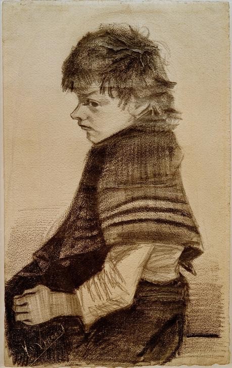 Vincent van Gogh, Mädchen mit Umschlagtuch (Armut,Kind,Mädchen,Mensch,Soziales,Impressionismus,Portrait,Schultertuch,Niederländische Kunst,Profil,Halbfigur,Kurze Haare)