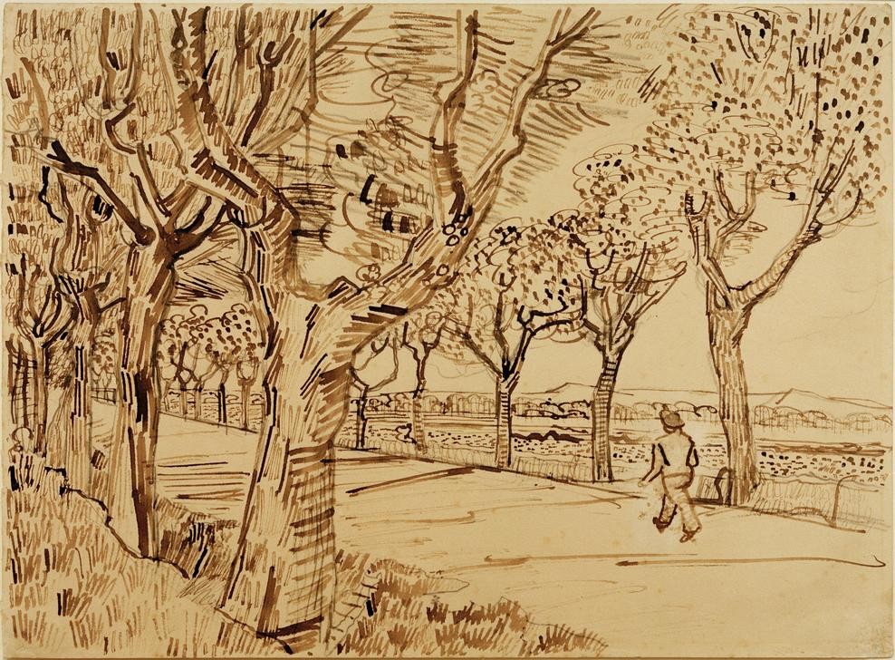 Vincent van Gogh, Die Straße nach Tarascon (Allee, Landstraße, Landschaft,  Fußreise, Fussgänger, mediterran, Studie, Klassische Moderne, Impressionismus, Wohnzimmer, Treppenhaus, Wunschgröße,)