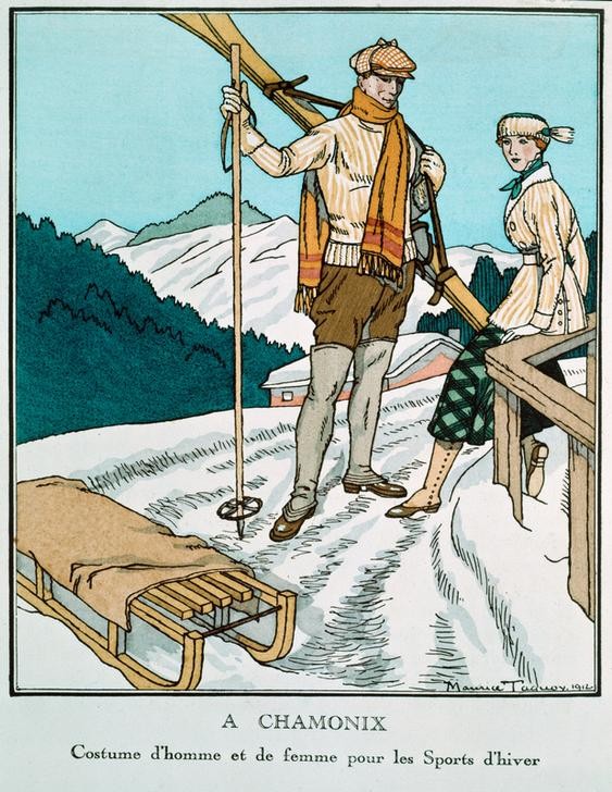 Maurice Taquoy, A Chaomnix / Costume d’homme et de femme pour les Sports d’hiver (DAMENMODE, FRAU, MANN, MODE, PUBLIZISTIK, RODELN, SKI, SPORT, WINTERSPORT, WINTERURLAUB, ZEITSCHRIFT, SCHLITTEN, ART DECO, GAMASCHEN, FRANZÖSISCHE KUNST, WINTERKLEIDUNG, HAUTE COUTURE, SPORTBEKLEIDUNG)
