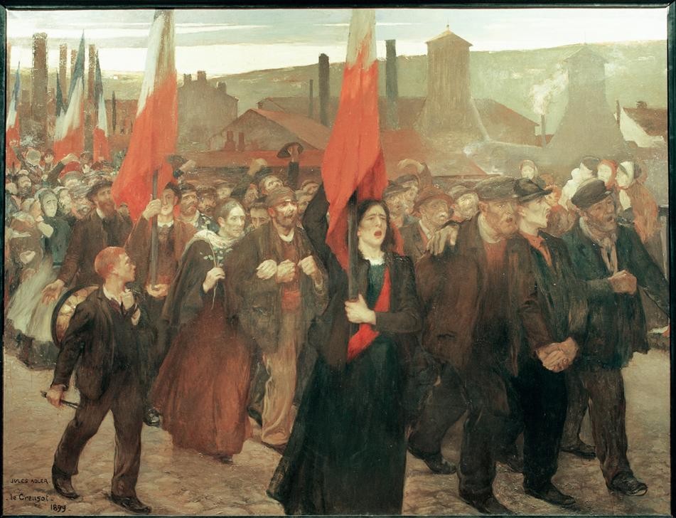 Jules Adler, La Greve au Creusot (ARBEITERBEWEGUNG, GESELLSCHAFT, GESCHICHTE, SOZIALES, STREIK, DEMONSTRATION, KUNDGEBUNG, FRANZÖSISCHE KUNST, PYRIT, JAHRHUNDERTWENDE)