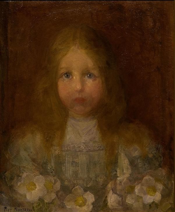 Piet Mondrian, Kindje (Kind,Kunst,Mädchen,Mensch,Portrait,Niederländische Kunst,Holländische Kunst,Langes Haar,Jahrhundertwende,Brustbild)