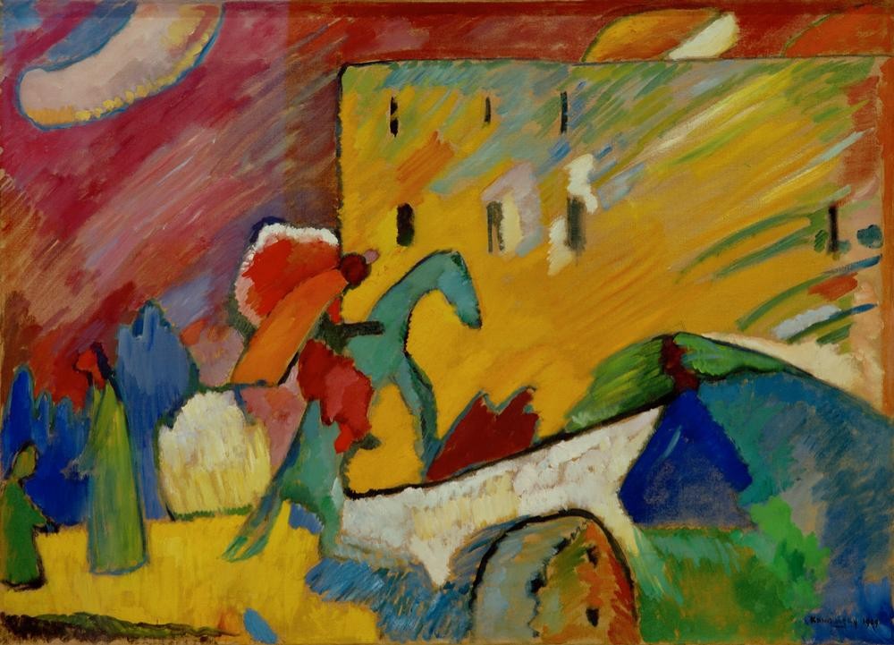 Wassily Kandinsky, Improvisation 3 (Architektur,Haus,Kunst,Mensch,Pferd (Tier),Reiter,Expressionismus,Der Blaue Reiter,Russische Kunst,Tier,Reiten,Neue Kuenstlervereinigung Muenchen,Improvisation,Farbigkeit,Signatur,Farbe)
