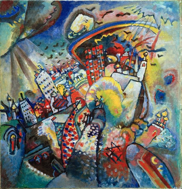 Wassily Kandinsky, Moskau I (Geographie,Haus,Kunst,Stadt,Expressionismus,Der Blaue Reiter,Abstrakte Kunst,Russische Kunst,Stadtansicht,Architekturdarstellung,Ansicht,Stadtlandschaft,Abstraktion,Topographie,Farbigkeit,Farbe)