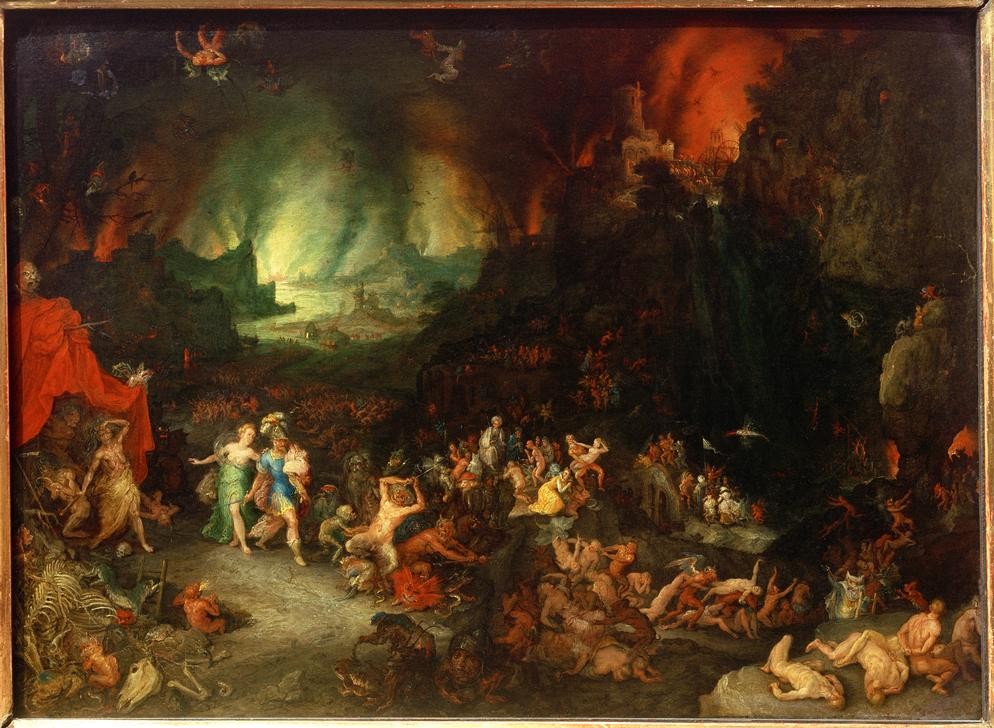 Jan Brueghel der Ältere, Äneas und die Sibylle von Cumae in der Unterwelt (Flämische Kunst,Mythologie,Dämon,Manierismus,Hölle,Niederländische Kunst,Jenseitsvorstellungen,Unterwelt,Höllenfahrt,Griechisch-Römische Mythologie)