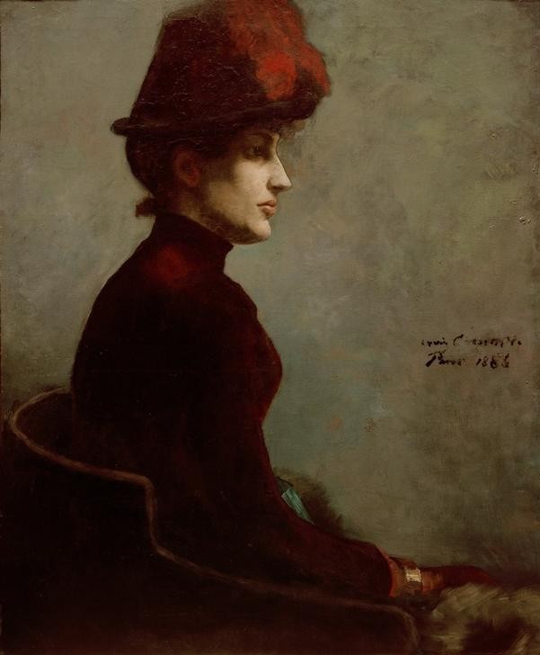 Lovis Corinth, Damenbildnis (Damenhut,Damenmode,Deutsche Kunst,Frau,Mensch,Hut,Realismus,Portrait,Eleganz,Dame,Sessel,Profil,Sitzen,Licht Und Schatten,Blässe,Halbfigur,Stehkragen)