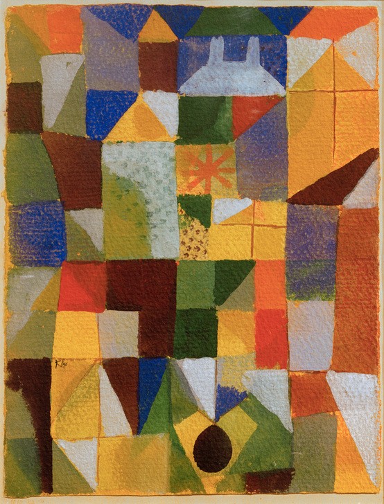 Paul Klee, Städtische Komposition m. d. gelben Fenstern (Bauhaus,Deutsche Kunst,Fenster,Geometrie,Kunst,Stadt,Geometrisch,Abstrakte Kunst,Architekturdarstellung,Schweizerische Kunst,Viereck,Farbigkeit)