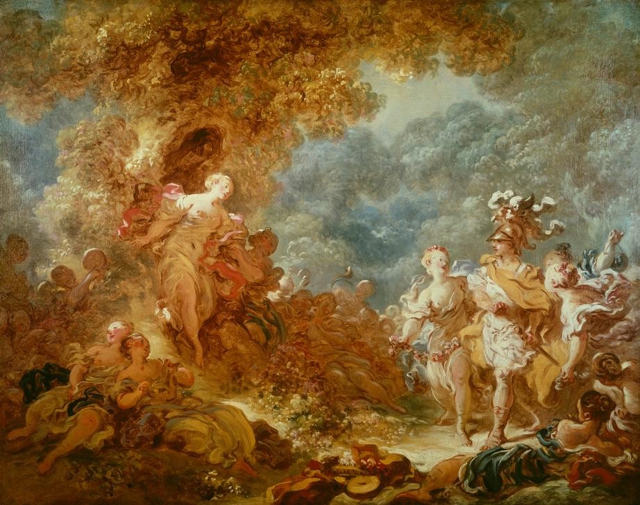Jean-Honoré Fragonard, Renaud dans le jardins d’Armide (Kunst,Liebespaar,Literatur,Barock,Rokoko,Französische Kunst,Epos,Zaubergarten,Garten)