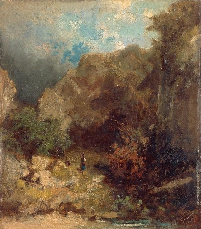 Carl Spitzweg, Mädchen im Walde (Deutsche Kunst,Frau,Landschaft,Wald,Einsamkeit)