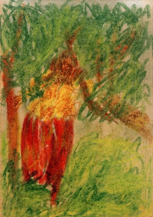 Laszlo Moholy-Nagy, Ohne Titel (Unter einem Baum stehende Frau) (Feldpost,Frau,Kunst,Mensch,Postkarte,Wald,Portrait,Baum,Wiese,Ungarische Kunst,Feldpostkarte)