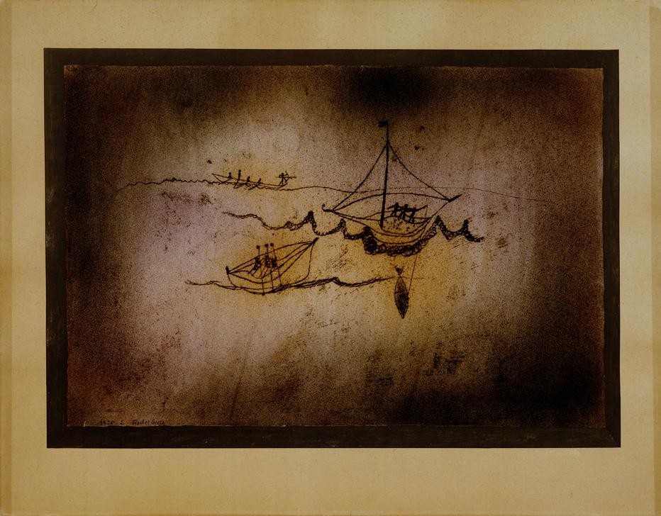 Paul Klee, Fischerboote (Bauhaus, Boot, Fischerei, Gewässer, Schiff,  Fischerboot, Meer,  Abstraktion,  Klassische Moderne, Wunschgröße, Wohnzimmer, Treppenhaus, bunt)
