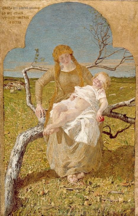 Giovanni Segantini, Frucht der Liebe (Mutter Und Kind, Allegorie, Sünde, Apfel, Symbolismus, verdorrter Baum, Landschaft, junge Frau, Realismus, Malerei, klassische Moderne, Wunschgröße, Wohnzimmer)