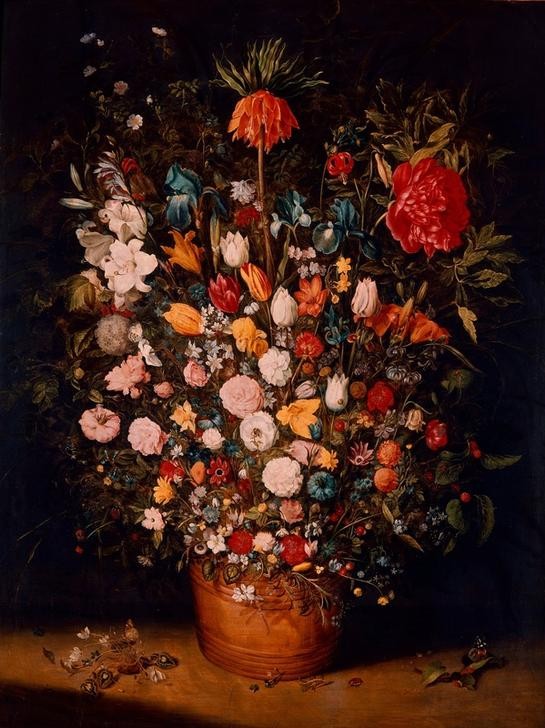 Jan Brueghel der Ältere, Blumenstrauß (Stillleben, Blumenstrauß, Bottich, üppig, prächtig, Vanitas, Vergänglichkeit, Tulpen, Lilien, Nelken, Rosen,  Barock, Wunschgröße, Klassiker, Blumenbrueghel, Samtbrueghel, Wohnzimmer, Esszimmer, Wunschgröße)