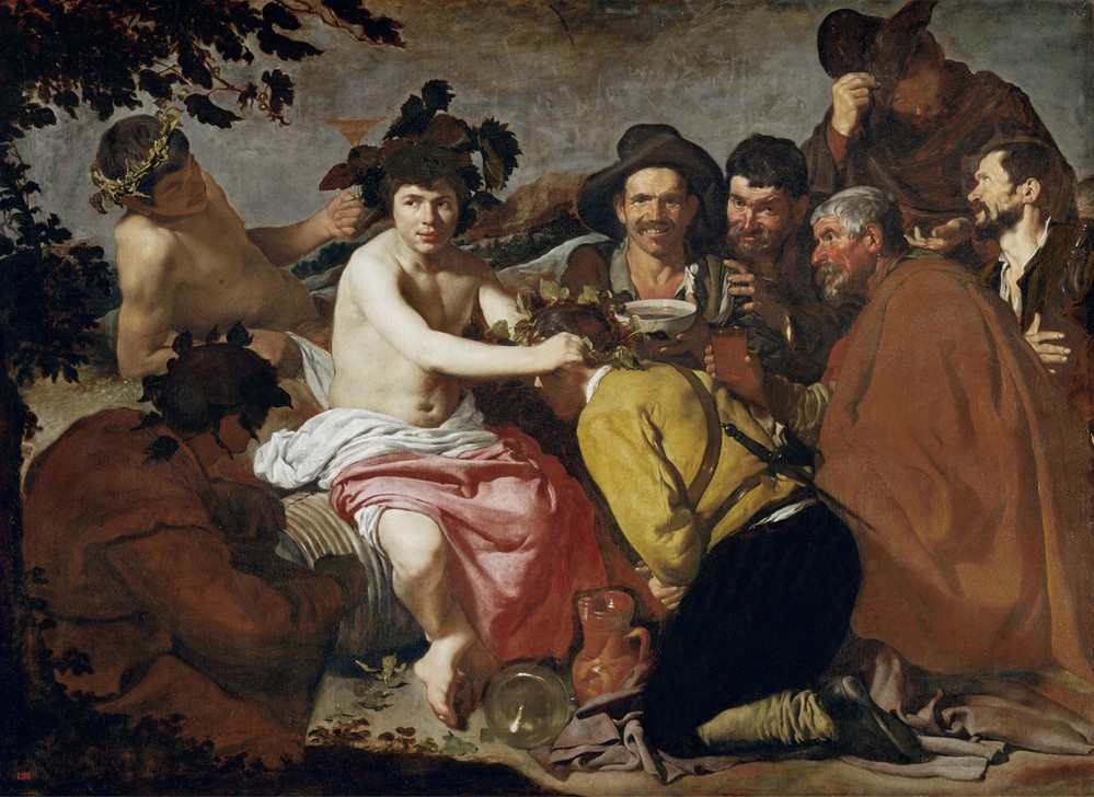 Diego Rodriguez de Silva y Velasquez, Der Triumph des Bacchus (Mythologie,Wein,Barock,Trinken,Alkoholismus,Caravaggisten,Götter,Gott,Griechisch-Römische Mythologie)