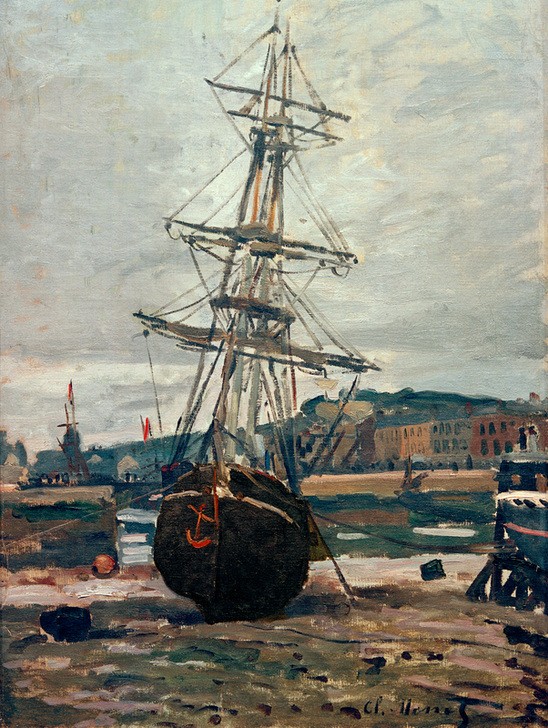 Claude Monet, Bateau échoué à Fecamp (Hafen, Schiff, Segelschiff, Masten, Trockendock, Französische Kunst, Impressionismus, Wunschgröße, Wohnzimmer, Klassiker, Malerei)