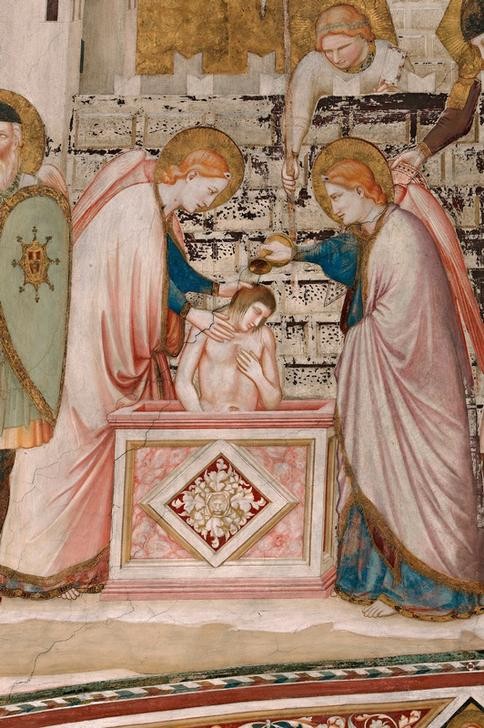 Giotto di Bondone, Allegorie des Keuschheit (Christentum,Engel,Religion,Sakramente,Taufe,Gotik,Allegorie,Tugend,Italienische Kunst,Gewölbe,Vierung,Keuschheit,Ausschnitt)