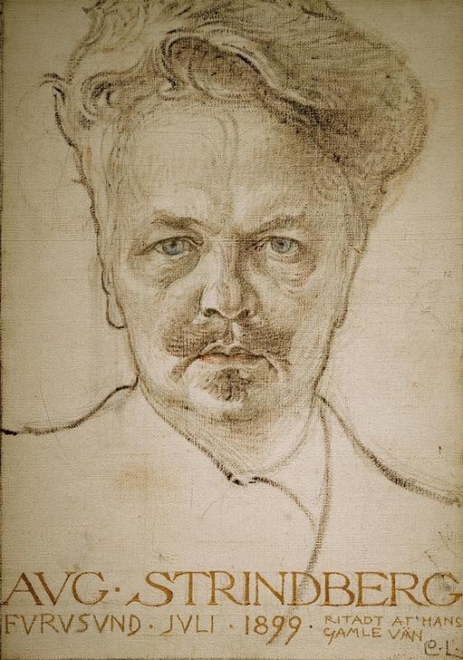 Carl Larsson, August Strindberg (Jugendstil,Literatur,Mann,Schriftsteller,Schnurrbart,Portrait,Schwedische Kunst,Brustbild,Haartolle,Person)