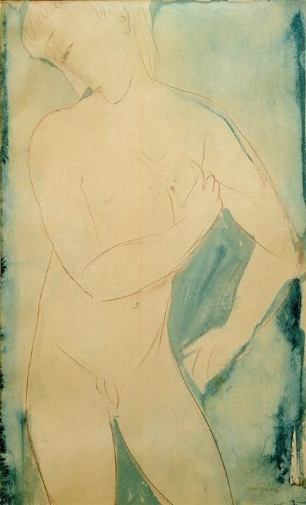 Amedeo Modigliani, Nackter Knabe (Kind,Akt,Italienische Kunst,Knabe,Ecole De Paris,Kniestück)