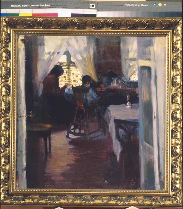 Olga Della-Vos-Kardowskaja, Im Zimmer (ARCHITEKTUR, FENSTER, FRAU, HANDARBEIT, KUNST, WOHNUNG, FRAUENKUNST, INTERIEUR, RUSSISCHE KUNST, FRAUENLEBEN)