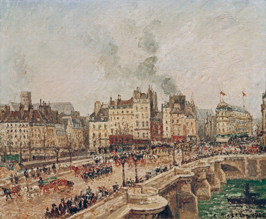 Camille Pissarro, Le Pont Neuf (Architektur,Brücke,Geographie,Kunst,Pferdewagen,Verkehr,Impressionismus,Grossstadt,Vedute,Stadtansicht,Architekturdarstellung,Französische Kunst,Fussgänger,Menschenmenge,Topographie)