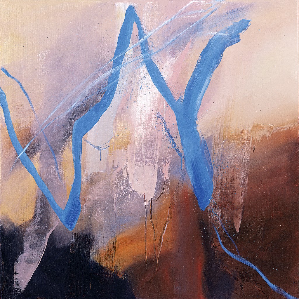 Gerhard Almbauer, Rotundo (Abstrakte Kunst, Malerei, Farbkomposition, modern, zeitgenössisch, Wohnzimmer, Treppenhaus, Büro, Business, blau/braun)