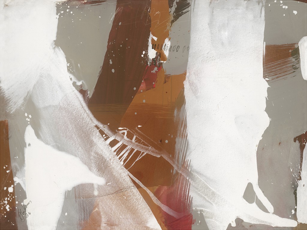 Gerhard Almbauer, Trilles (Abstrakte Kunst, Malerei, Farbkomposition, modern, zeitgenössisch, Wohnzimmer, Treppenhaus, Büro, Business, braun/weiß)