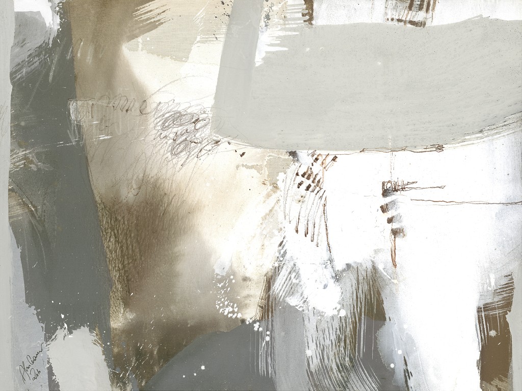 Gerhard Almbauer, Usele (Abstrakte Kunst, Malerei, Farbkomposition, modern, zeitgenössisch, Wohnzimmer, Treppenhaus, Büro, Business, grau/weiß)