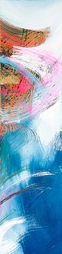 Andrea Silberhorn-Piller, Abstraction with pink V (Abstrakt, Malerei, Abstrakte malerei, Schwung, Dynamik, Bewegung, Linien, modern, zeitgenössisch, Treppenhaus, Wohnzimmer, Büro, Business, Wunschgröße, bunt)