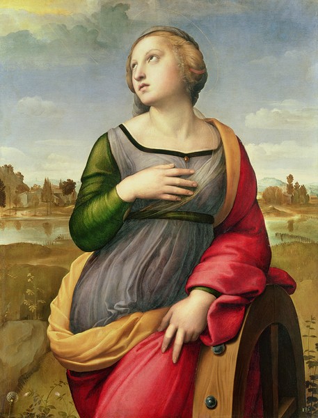 Raphael, St. Catherine of Alexandria, 1507-8 (oil on panel) (Heilige Katherina, Bildnis, Wagenrad, Religion, Renaissance, Malerei, Klassiker, Wunschgröße, Wohnzimmer, bunt)
