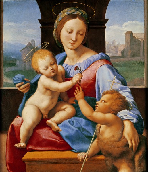 Raphael, The Aldobrandini Madonna or The Garvagh Madonna (oil on panel), c.1509-10 (Madonna, Maria, Jesus, Johannes, Kinder, Blume, Religion, Renaissance, Malerei, Klassiker, Wunschgröße, Wohnzimmer, bunt)