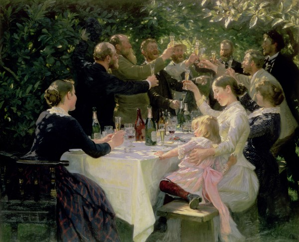 Peder Severin Kroyer, "Hip Hip Hurrah!"" Artists' Party at Skagen, 1888"" (Wunschgröße, Klassiker, Malerei, Gartengesellschaft, Toast, Prost, Gartenparty, Spaß, Sommer, Wunschgröße, bunt)