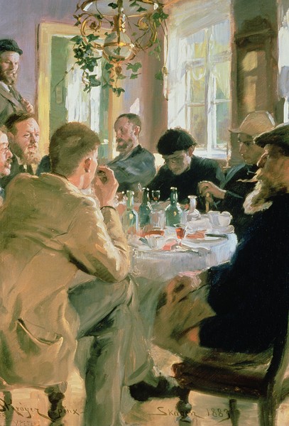 Peder Severin Kroyer, Lunchtime, 1883 (Wunschgröße, Klassiker, Malerei, Mittagessen, Mittagstisch, Mahlzeit, Männergesellschaft, Wunschgröße, bunt)
