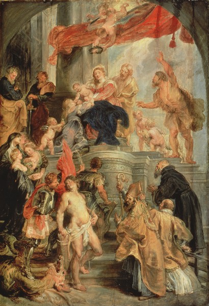 Peter Paul Rubens, Enthroned Madonna with Child, Encircled by Saints, c.1627-28 (oil on canvas)