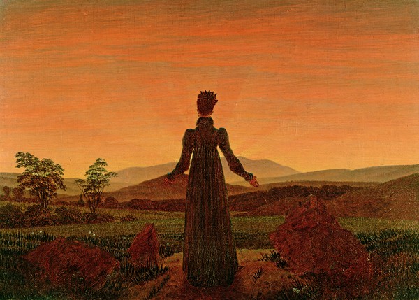 Caspar David Friedrich, Woman Before the Rising Sun, 1818-20 (Sonnenaufgang, Dame, Frau, Landschaft, Landschaftsmalerei, Klassiker, Wohnzimmer, Malerei, Romantik,  Wunschgröße, bunt)