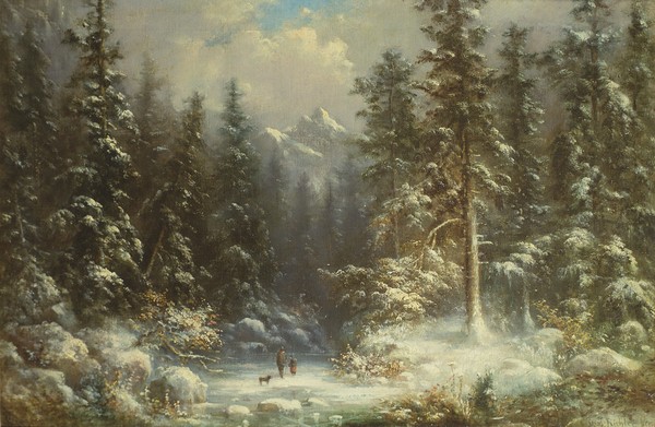 Oswald Richter, Forest Snow Scene, 19th century