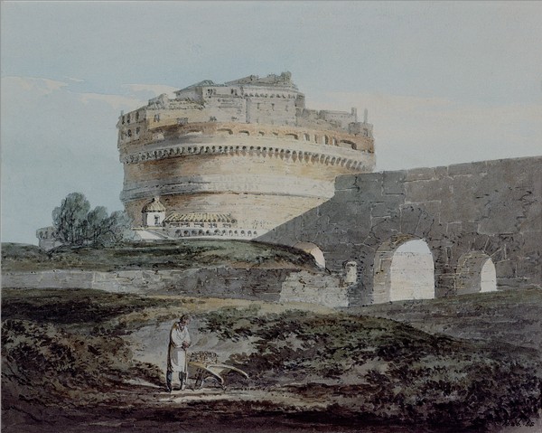 Joseph Mallord William Turner, Castle of San Angelo, Rome (w/c on paper) (Architektur, Engelsburg, Rom, Gebäude, historisch, Antike,  Romantik, Malerei, Klassiker, Wohnzimmer, Wunschgröße, bunt)