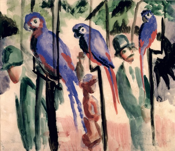 August Macke, Blue Parrots (w/c on paper)