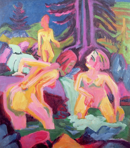 Ernst Ludwig Kirchner, Three Bathers in a Stream