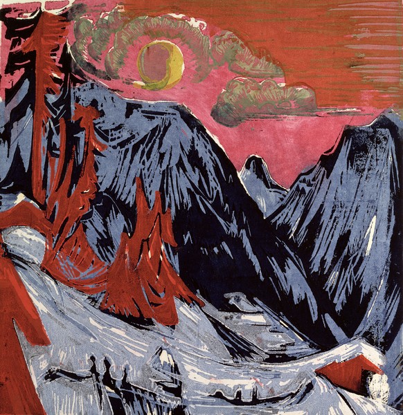 Ernst Ludwig Kirchner, Mountains in Winter, 1919 (colour litho)