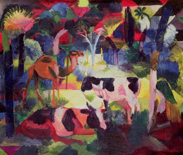 August Macke, Landscape with Cows and a Camel (oil on canvas)