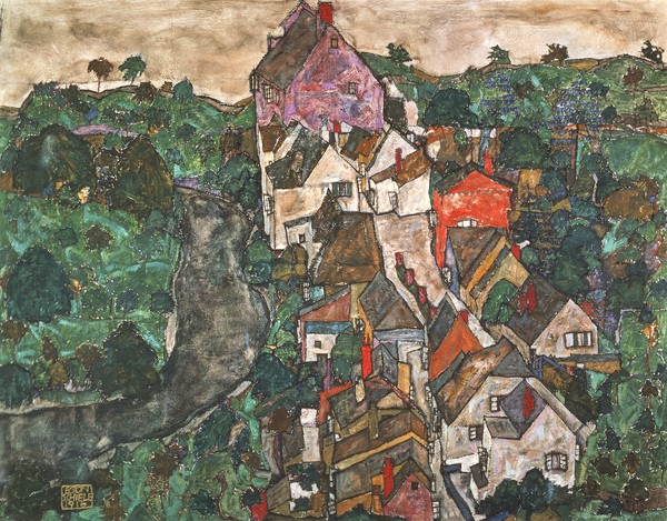 Egon Schiele, Landscape at Krumau, 1910-16