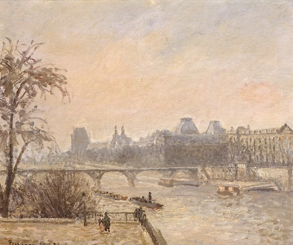 Camille Pissarro, The Seine and the Louvre, 1903 (oil on canvas) (Paris, Stadt, Hauptstadt, Fluss, Brücke, Seine, Dunst, Nebel, Louvre, Alltagsszene, Frankreich, Impressionismus, Klassische Moderne, Wohnzimmer, Wunschgröße)